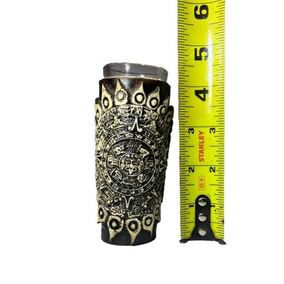 Aztec Mayan Calendar Tepoztlan Bud Vase, Ceramic Wrapped Glass 4” Tall - Picture 9 of 12